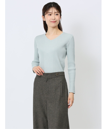 ラメリブニット Vネックプルオーバー