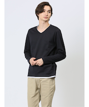 マイクロヘリンボンジャガード Vネック長袖Tシャツ