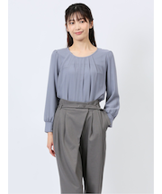 裏起毛タック 長袖プルオーバーブラウス