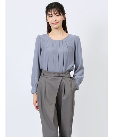 裏起毛タック 長袖プルオーバーブラウス