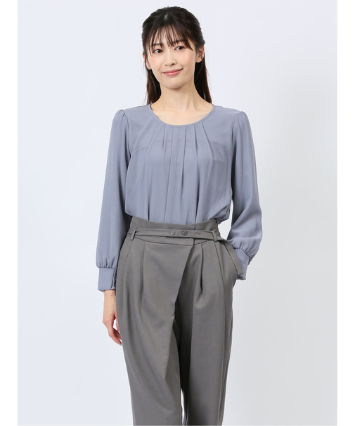 裏起毛タック 長袖プルオーバーブラウス