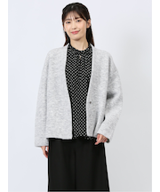 ノーカラー コクーン ニットジャケット