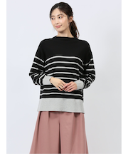 ボーダー ボトルネック ニットプルオーバー