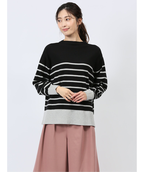 ボーダー ボトルネック ニットプルオーバー