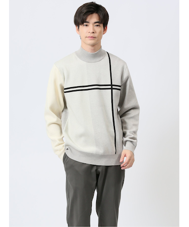 ふわもち 配色 モックネックニット