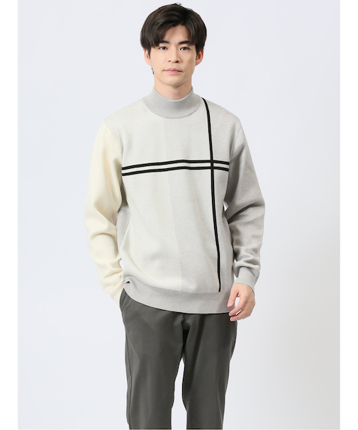 ふわもち 配色 モックネックニット