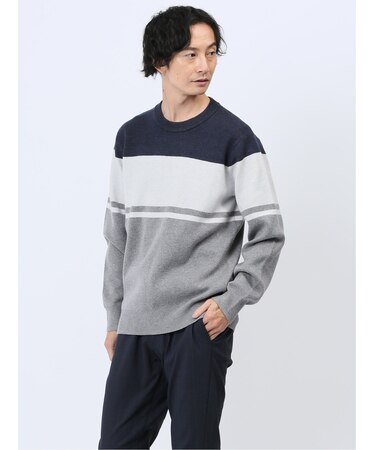 ふわもち 三段配色 クルーニット