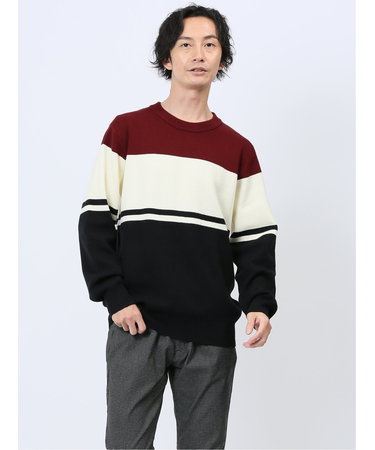 ふわもち 三段配色 クルーニット