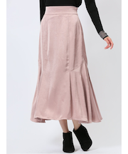 裾プリーツ ロングスカート サテン