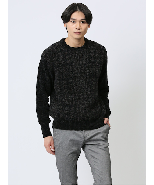 モールチェック柄 クルーネックニット