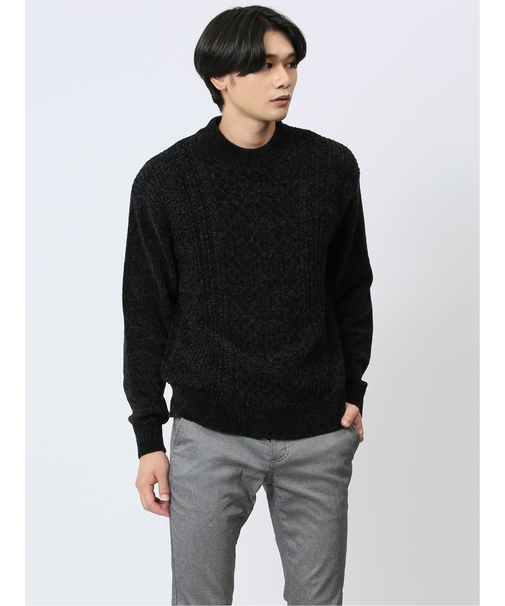 モールケーブル編み モックネックニット