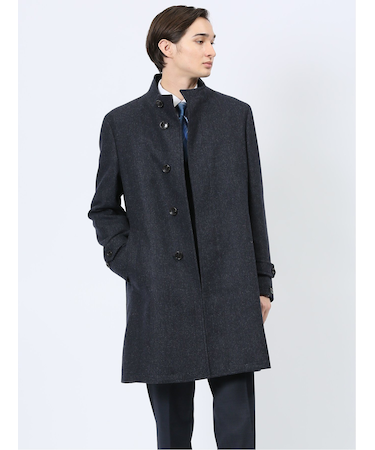 ウール混 スタンドコート 組織紺