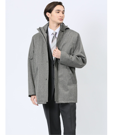 撥水防風 フード着脱 ヘリンボンコート