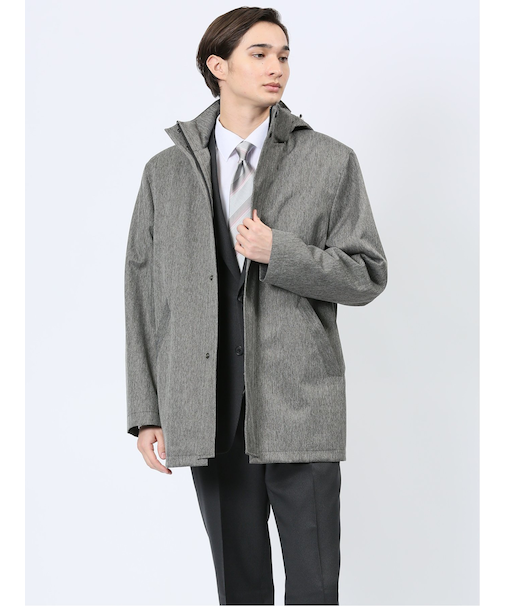 撥水防風 フード着脱 ヘリンボンコート