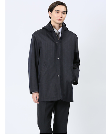 撥水防風 フード着脱 ヘリンボンコート