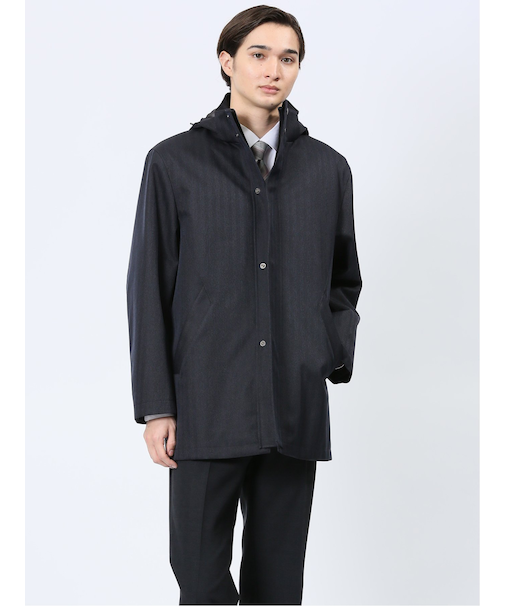 撥水防風 フード着脱 ヘリンボンコート