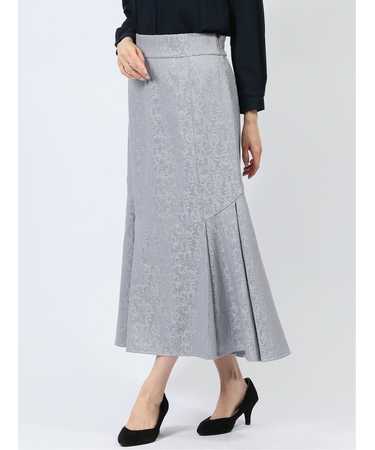 裾プリーツ ロングスカート ジャガード