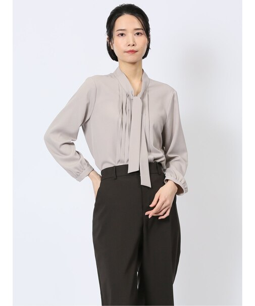 ピンタックボウタイ 8分袖プルオーバーブラウス