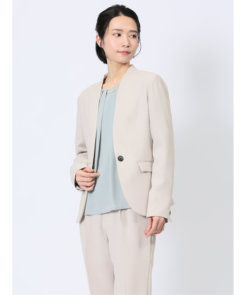 m．f．エディトリアル（m．f．editorial）/【ストレッチ ウォッシャブル】m．f．エディトリアル カラーレスジャケット(セットアップ可能) ストレッチウォッシャブル カラーレスジャケット ライトグレー