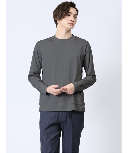 【DRESS T-SHIRT】綿ストレッチ スロープネック長袖Tシャツ