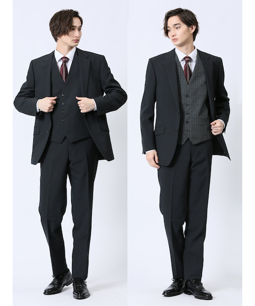 ストレッチウォッシャブル レギュラーフィット 2ボタン3ピーススーツ シャドーストライプ黒