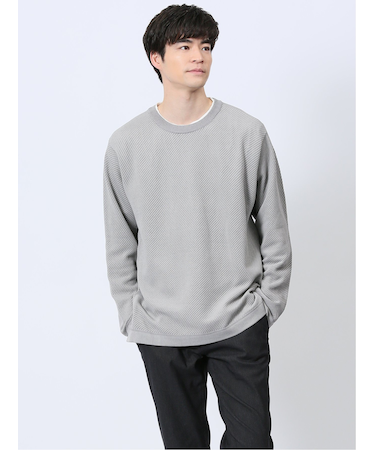 透かし編みクルーニット&長袖Tシャツ アンサンブル