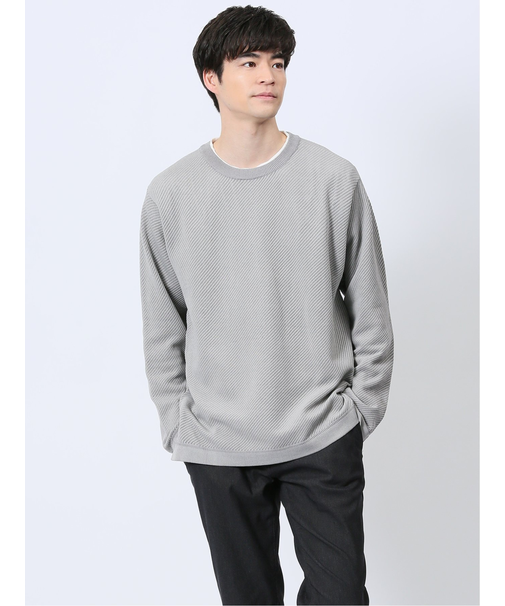 透かし編みクルーニット&長袖Tシャツ アンサンブル