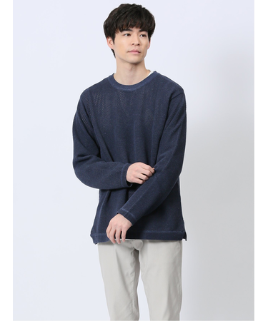 透かし編みクルーニット&長袖Tシャツ アンサンブル