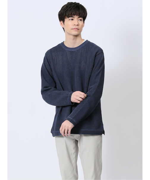 透かし編みクルーニット&長袖Tシャツ アンサンブル