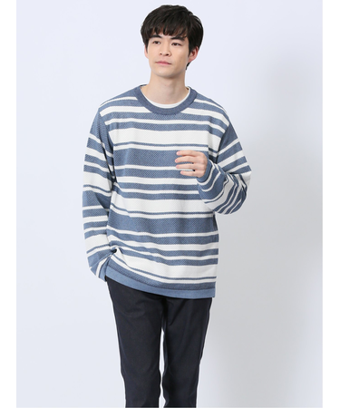 透かし編みクルーニット&長袖Tシャツ アンサンブル