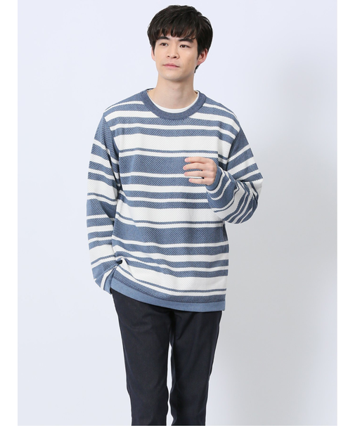 透かし編みクルーニット&長袖Tシャツ アンサンブル