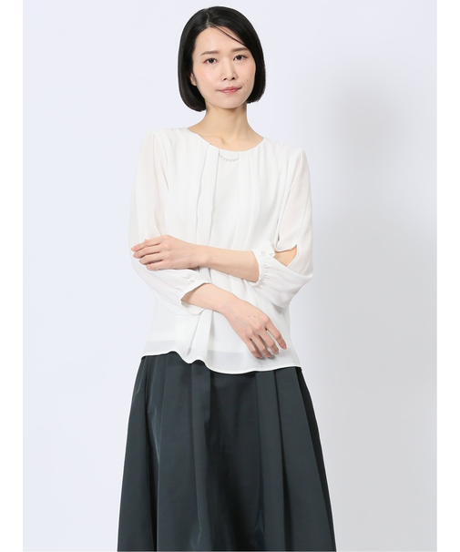 ネックレス付き 8分袖プルオーバーブラウス