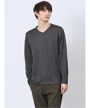 ジオメトリックジャガード Vネック長袖Tシャツ