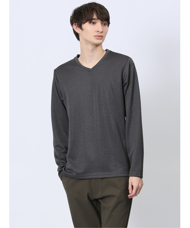 ジオメトリックジャガード Vネック長袖Tシャツ