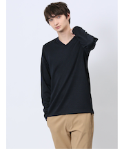 ジオメトリックジャガード Vネック長袖Tシャツ