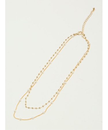 パール付き ショート2連ネックレス