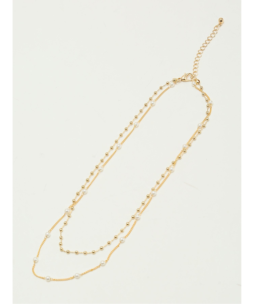 パール付き ショート2連ネックレス