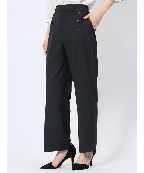 ストレッチウォッシャブル オックス ストレートパンツ 紺(セットアップ可能)