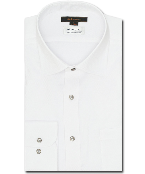 綿100% ノーアイロン スタンダードフィット ワイドカラー長袖シャツ