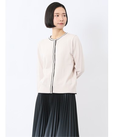 快適機能 配色クルーネック ニットカーディガン