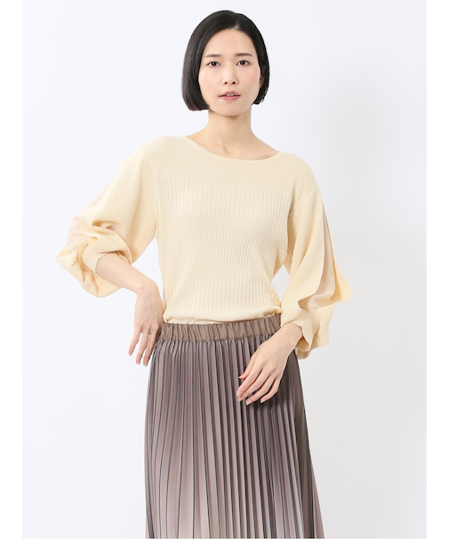 クルーネック 7分袖 ニットプルオーバー