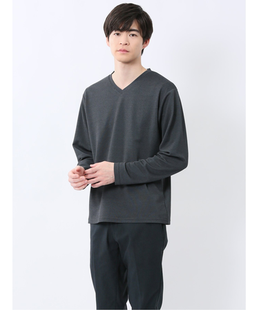 ノータベネ/NOTABENE メランジ鹿の子 Vネック長袖Tシャツ