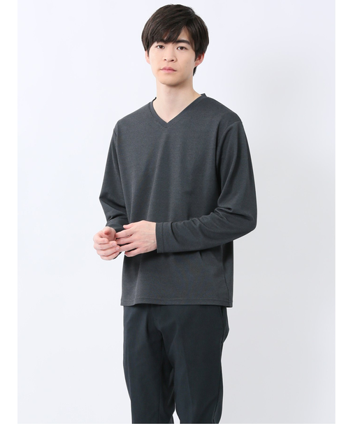 ノータベネ/NOTABENE メランジ鹿の子 Vネック長袖Tシャツ