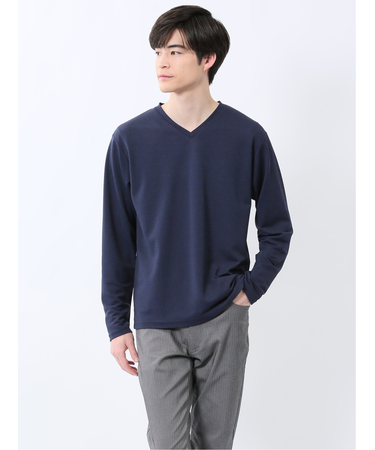 ノータベネ/NOTABENE メランジ鹿の子 Vネック長袖Tシャツ