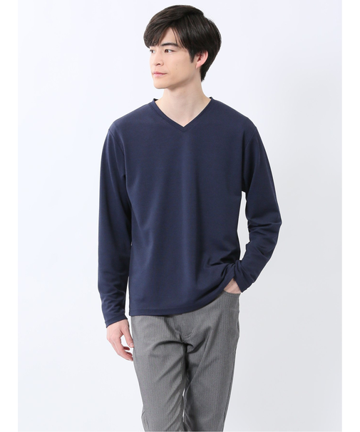 ノータベネ/NOTABENE メランジ鹿の子 Vネック長袖Tシャツ