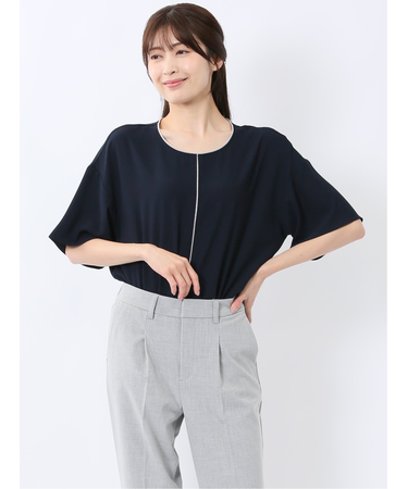 バイカラー 半袖プルオーバーブラウス