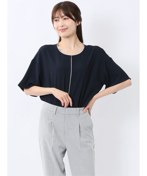 バイカラー 半袖プルオーバーブラウス