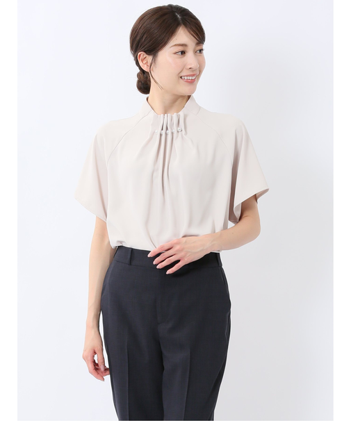 タックパール 半袖プルオーバーブラウス