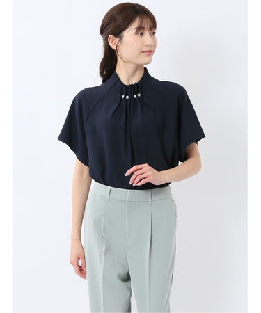 タックパール 半袖プルオーバーブラウス