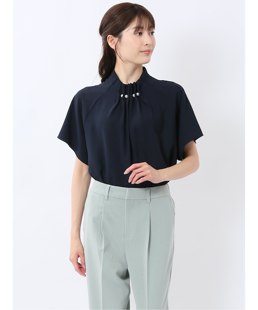 タックパール 半袖プルオーバーブラウス